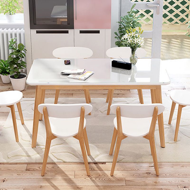 White Stone Top Dining Table Mid-Century Modern Table with 4 Legs