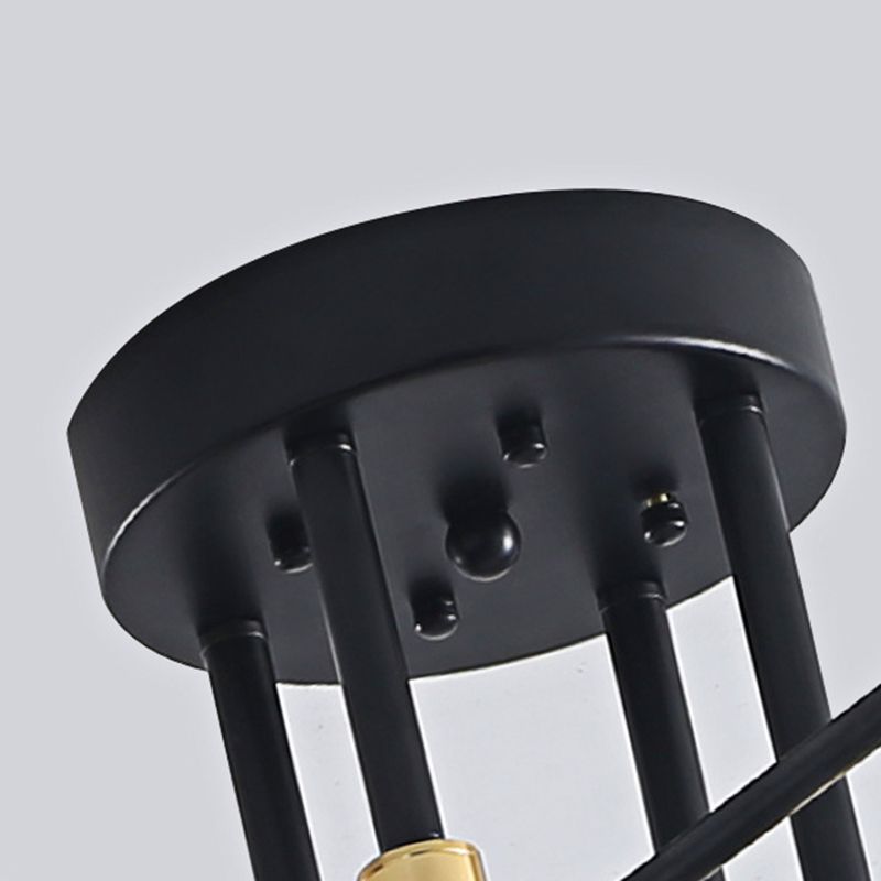Black and Gold Semi Flush Mount in Industrial Creative Style Wrought Iron Radial Ceiling Light