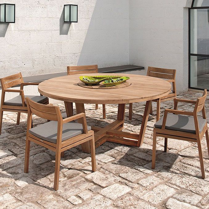 Contemporary Solid Wood Dining Armchair Open Back Patio Arm Chair