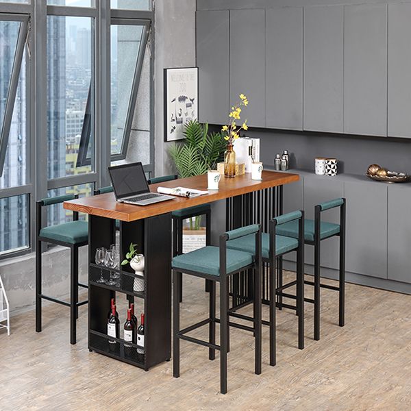Indoor Solid Wood Bar/Dinette Table with Storage Rectangle Industrial Bar Table