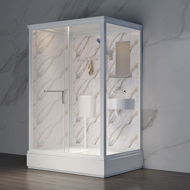 Single Sliding Frosted Glass Shower Enclosure Framed Shower Enclosure in White