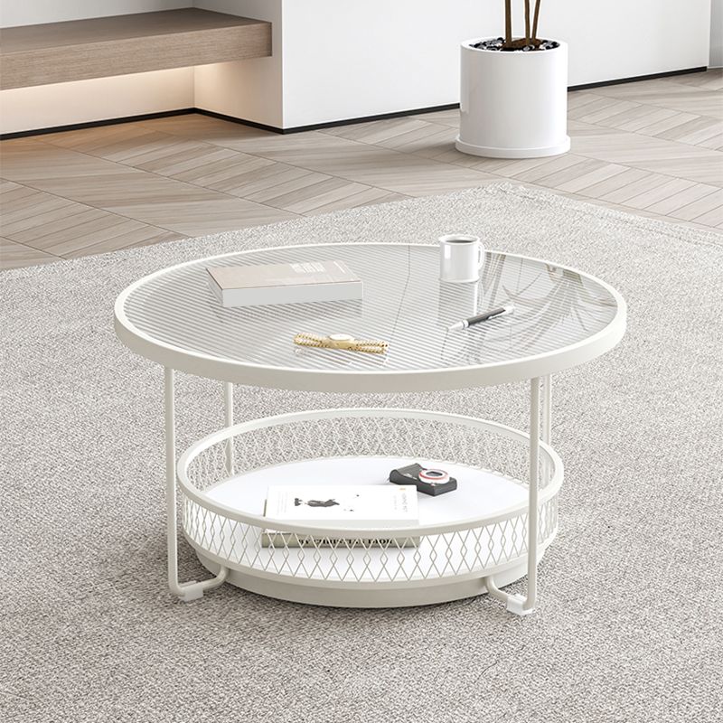 Modernistic Glass Top Coffee Table Round Metal Frame Cocktail Table