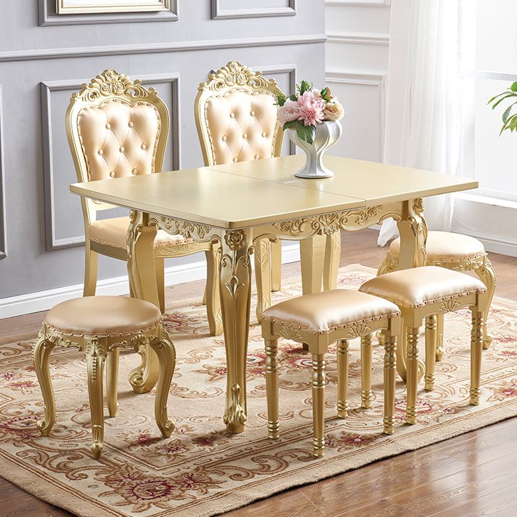 Glam Foldable Rectangle Dining Table Glass Tabletop with Wood Legs