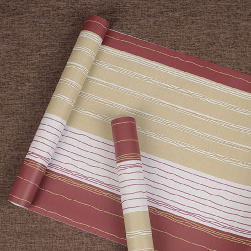 Stripe Wallpaper Roll in Red Plaster Wall Covering for Home Decoration, 48.4 sq ft., Self-Adhesive
