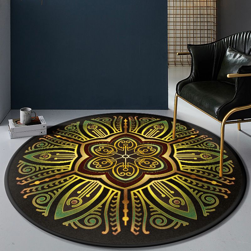 Persian Bedroom Rug Multi-Color Tribal Flower Rug Polyester Stain Resistant Anti-Slip Backing Washable Area Carpet