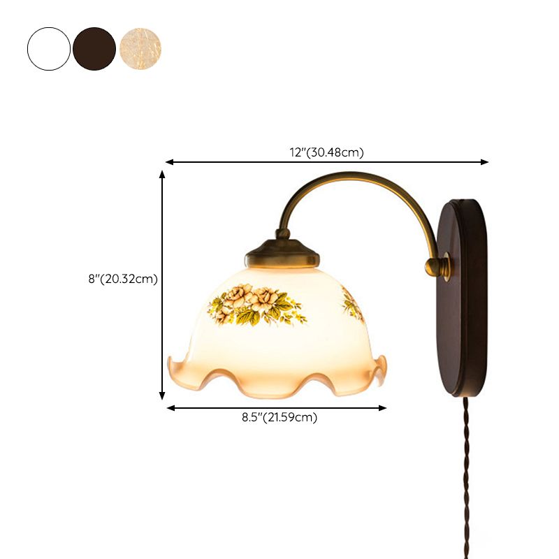 Modern Wood Wall Sconce Flower Shape Vanity Lamp with Glass Shade for Bathroom