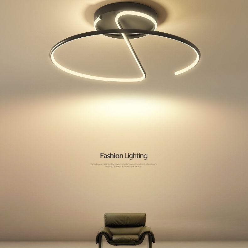 Swirl Wave 1-Light Flush Mount Lighting Fixtures Modern Style Black Flush Ceiling Light