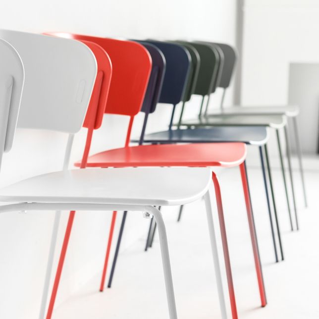 Contemporary Metal Stackable Chairs Kitchen Dining Room Open Back Side Chair