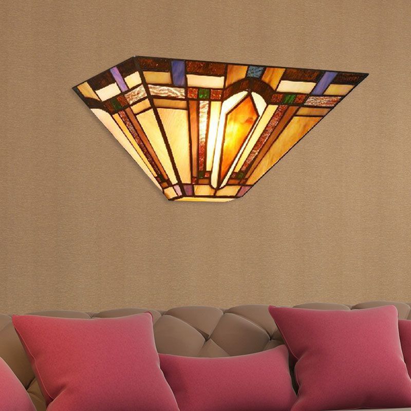 1 Light Geometric Wall Light Craftsman Stained Glass Wall Sconce Light in Brown for Restaurant
