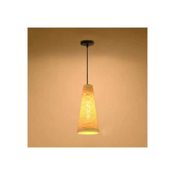 Rattan Handmade Pendant Lamp Contemporary 1 Light Hanging Lamp with Cone Shade in Blue/Brown