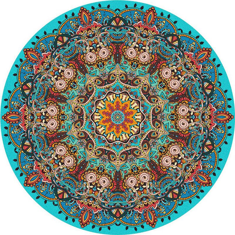 Ethnic Multi Colored Print Rug Polyester Persian Rug Stain Resistant Machine Washable Anti-Slip Backing Rug for Sitting Room