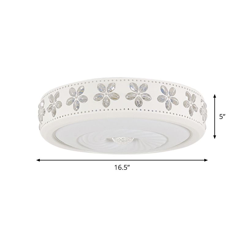 White Circle Flush Mounted Lamp Minimalist Iron Living Room LED Ceiling Light Fixture with Flower Edge, 16.5"/24.5" Dia