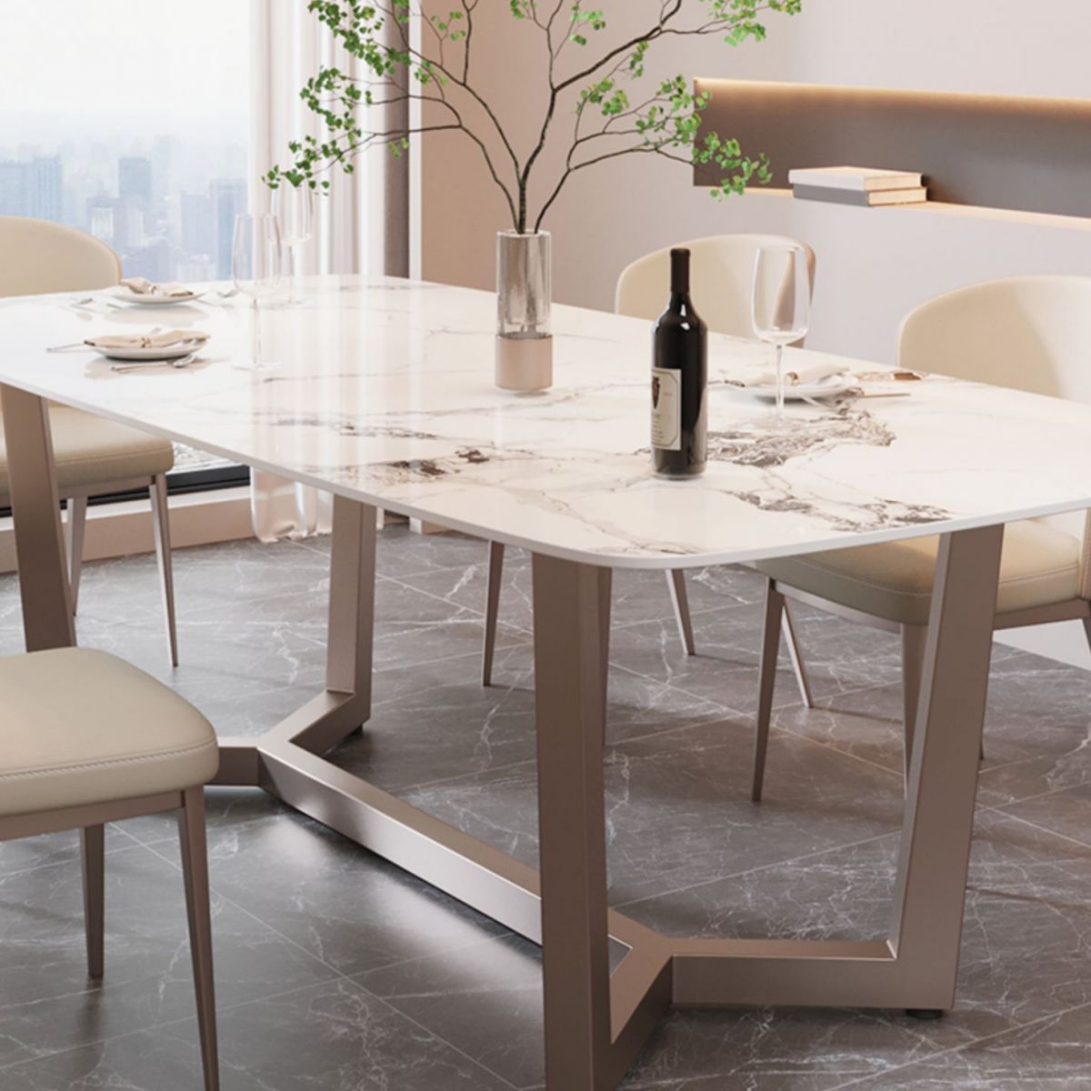 5/7 Pieces Glam Sintered Stone Top White Dining Set for Home