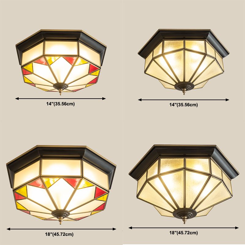 Living Room Colonial Style Ceiling Light Metal Glass Multi Head Overhead Lighting Fixture