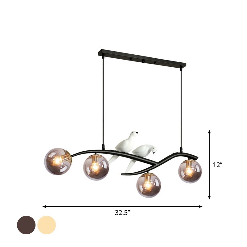 Métal Branche suspendue à la lampe à 4 coups d'île noire / or