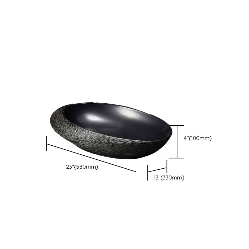 Modern Bathroom Sink Black Oval Ceramic Bathroom Sink with Faucet