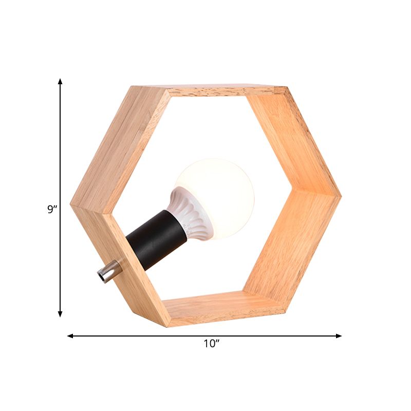 Iluminación de mesa individual minimalista de soporte de madera hexagonía con diseño de bombilla desnuda