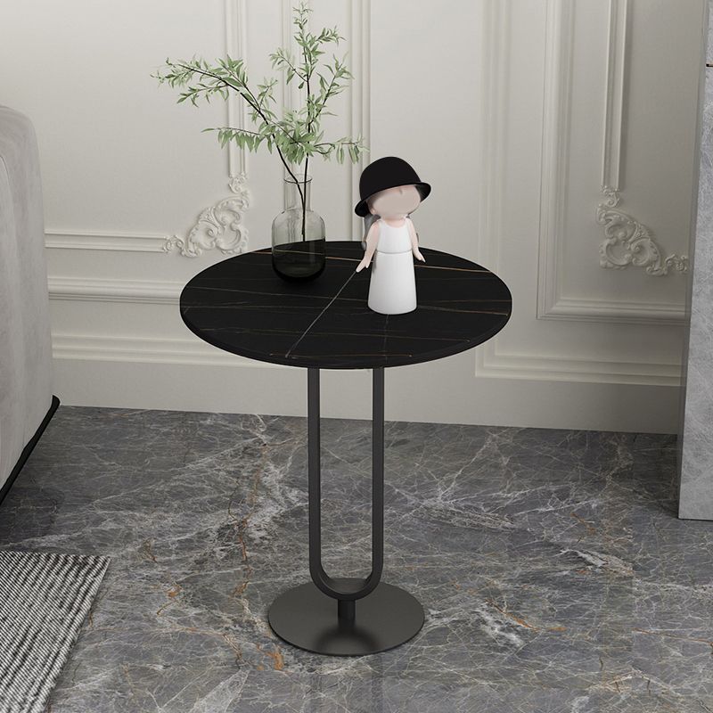 21.6" Tall Modern Round Slate Top Side Table Iron Pedestal End Table