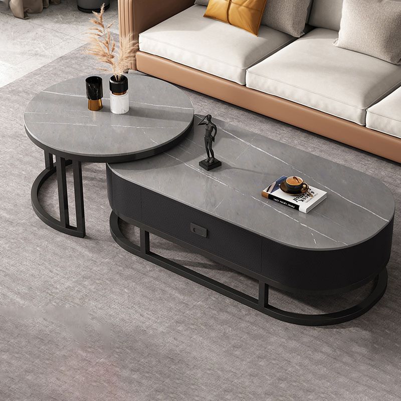 Oval Coffee Table Slate Nesting Coffee Table Set for Living Room