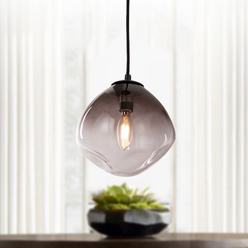 Luz de colgante colgante ovalado humo nórdico gris vidrio con hoyuelos 1 luz de techo de habitación de bebé claro luz