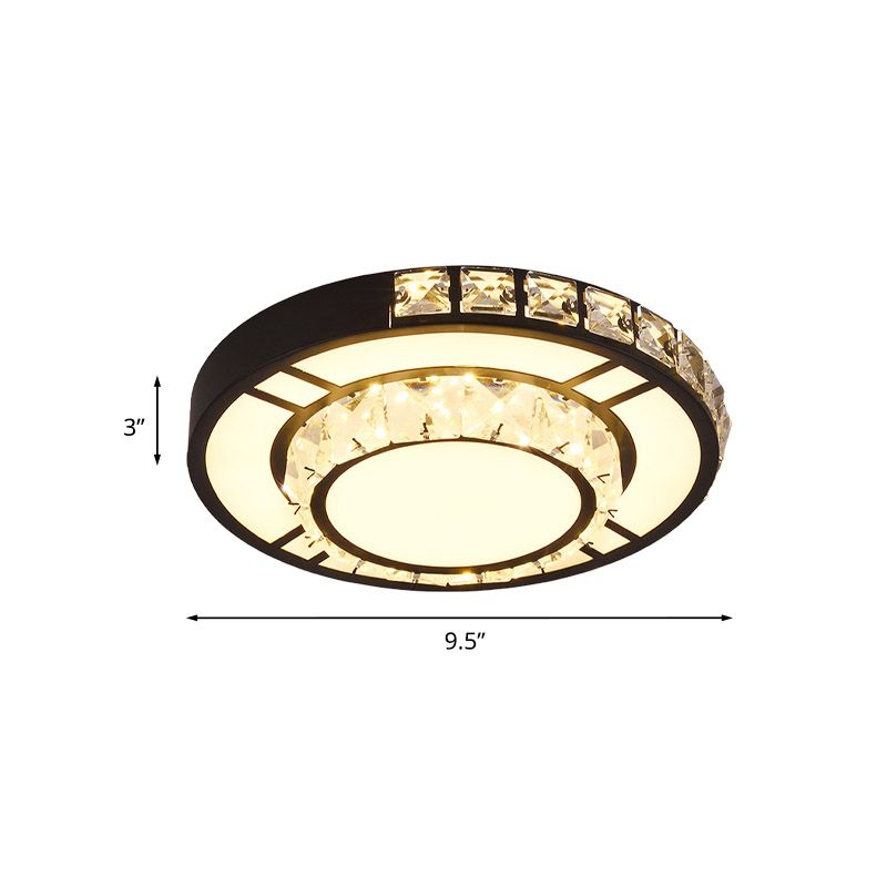 Luminaire encastré carré/rond noir Style minimal cristal à facettes LED support de plafond pour chambre à coucher
