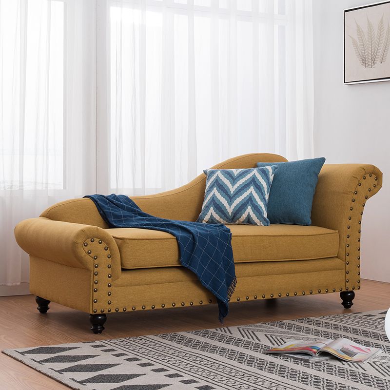 Contemporary Fabric One Armed Chaise Rolled Arms Accent Chair with Pillows
