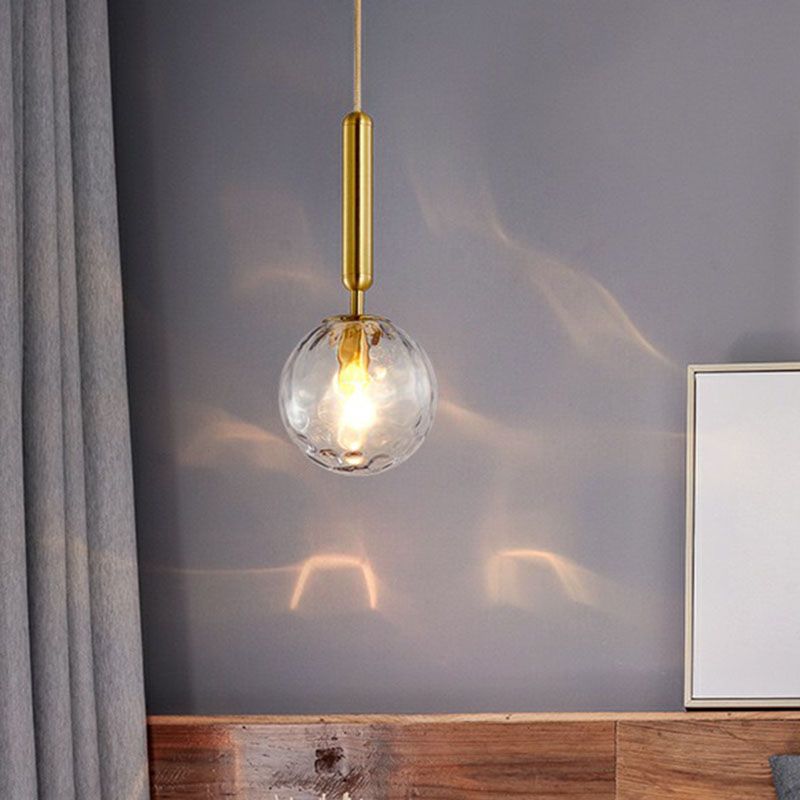 Ripple Glass Ball Pendant Lamp Postmodern 1 Head Gold Finish Hanging Ceiling Light