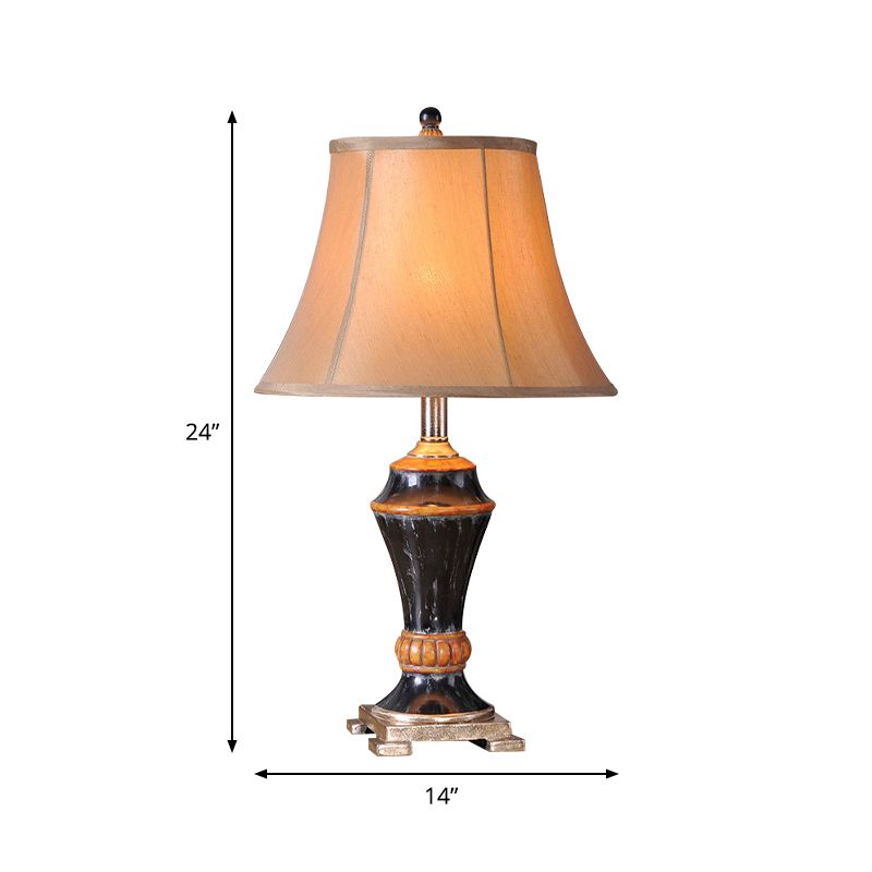 Flared Family Room Table Lamp Traditional Fabric 1-Light Khaki Nightstand Light
