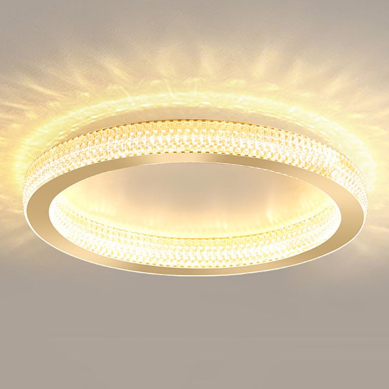 Single Golden Flush Mount Lighting Circle Glass LED Ceiling Light for Bedroom