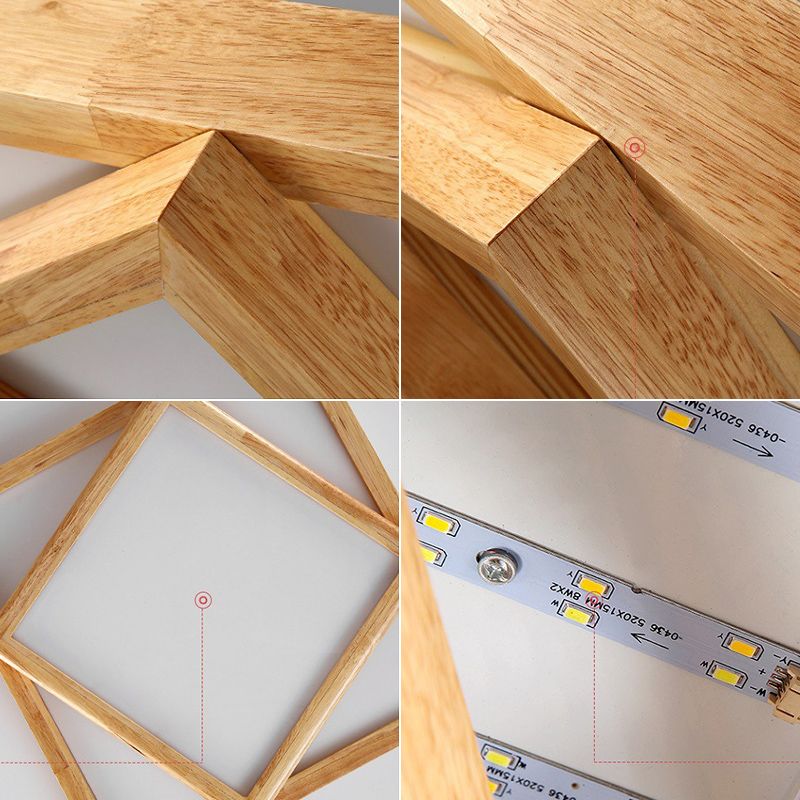 Plafonnier géométrique moderne en bois avec abat-jour en acrylique pour salon