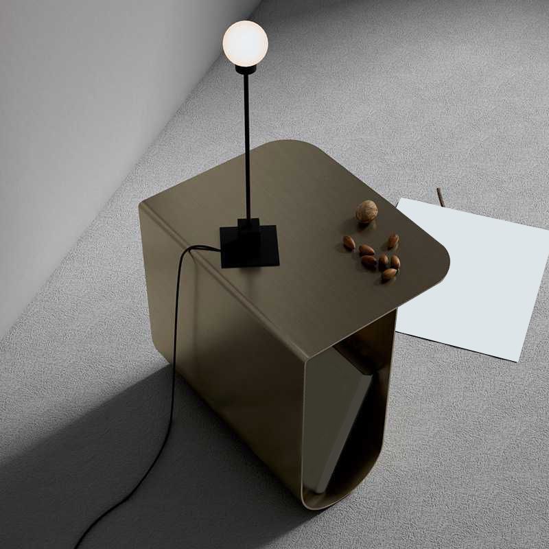 Mid-century Modern Style Rectangular Metal Table with Abstract Base Side Table