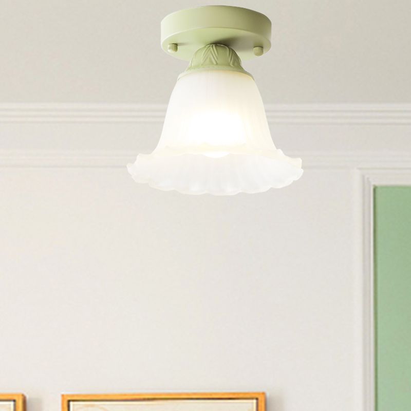 Contemporary Flush Mount Light Green Flush Mount Ceiling Light Fixture with Glass Shade