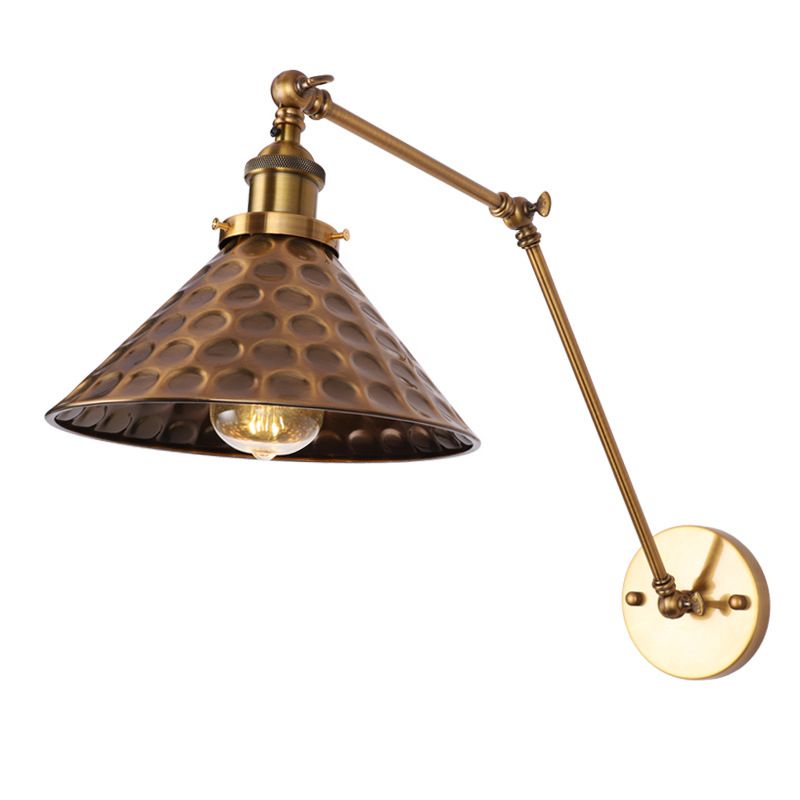 Vintage Industrial Cone Leuchte Leuchte Metall 1-Licht Wandleuchte in Messing und Weiß