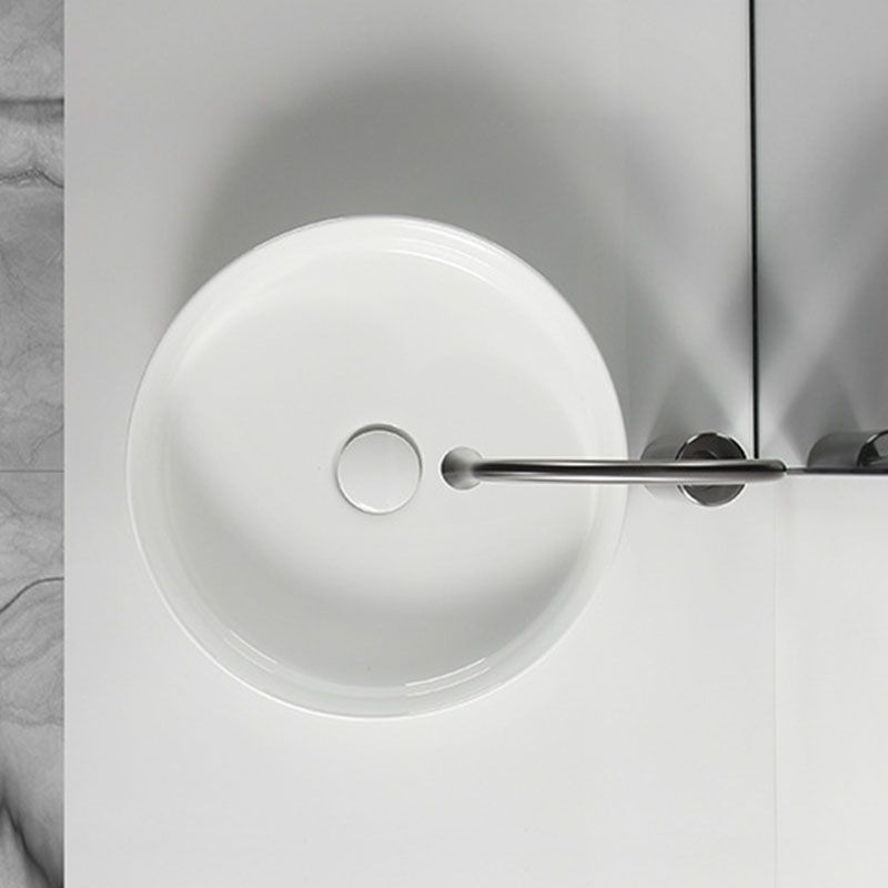 Modern Round Bathroom Sink Pop-Up Drain Vessel Bathroom Sink in white