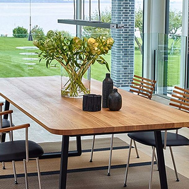 Rectangle Sled Base Industrial Table Wood Color Fixed Table of Solid Wood