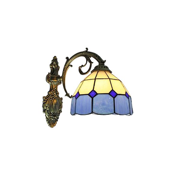Dome Shade Wall Mount Fixture Tiffany Stained Glass 1 Light Wall Fixture Light for Stairway