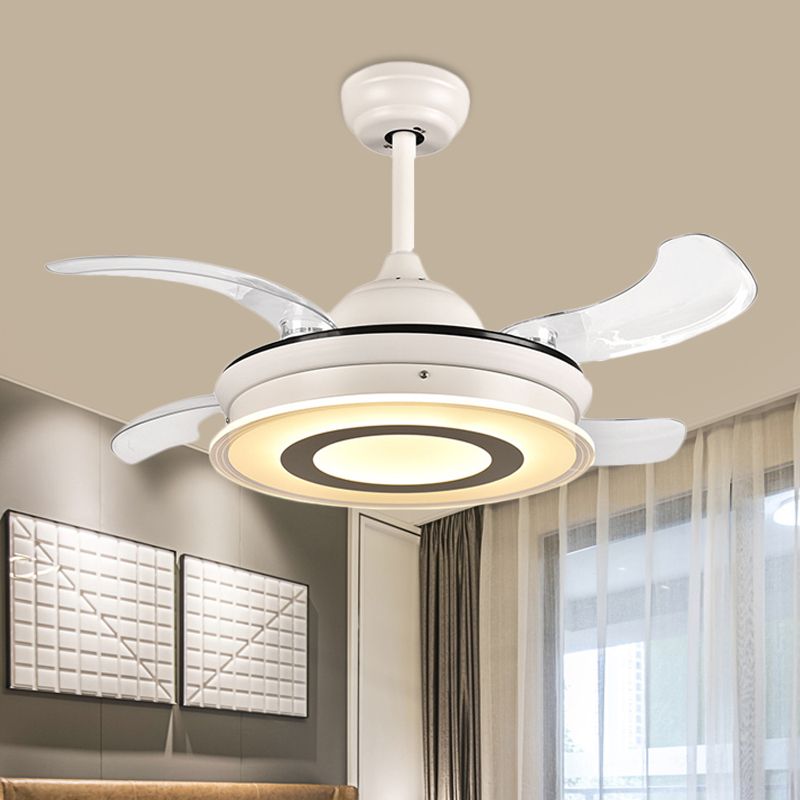 Acrílico Círculo colgante de colgante Luz modernismo LED Sala de estar Semi Flush Mounting en blanco con 4 cuchillas transparentes, 36 "de ancho
