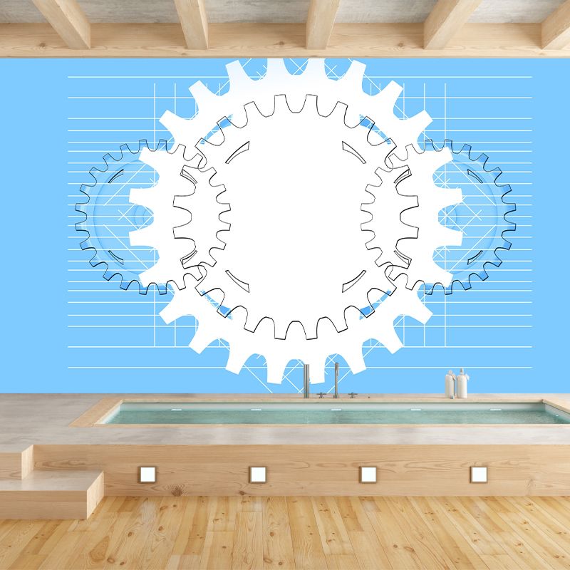 Industrial Gear Wall Mural Wallpaper Mildew Resistant Wall Covering for Garage