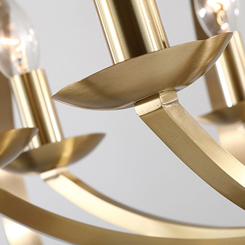 8 Lights Pendant Light Classic Candle Metal Hanging Chandelier in Gold for Living Room with Ring