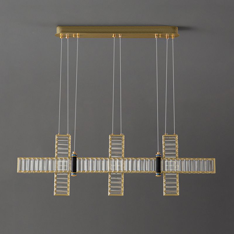 Contemporary Island Light Fixtures Linear LED Hanging Lamp with Crystal for Dining Room