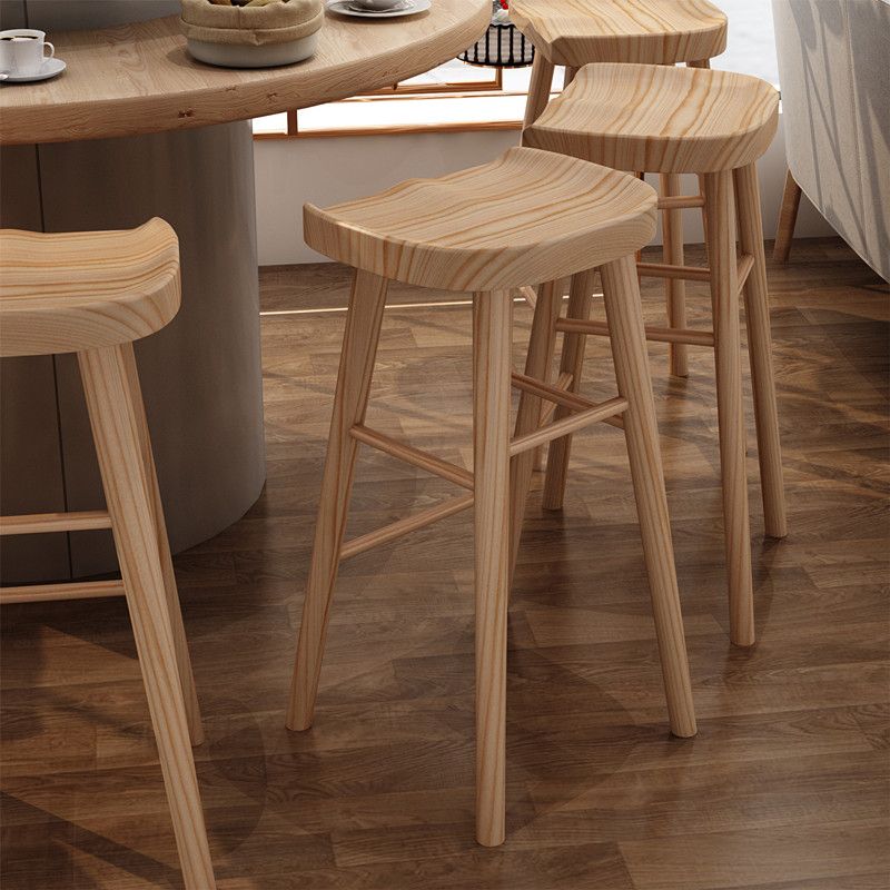 Armless Saddle Seat Counter Stool Modern Solid Wood Footrest Bar Chair