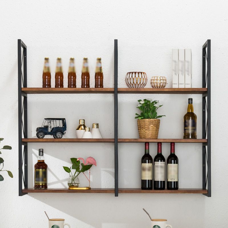 Industrial Style Wooden Bookshelf Wall Mounted Shelf Bookcase