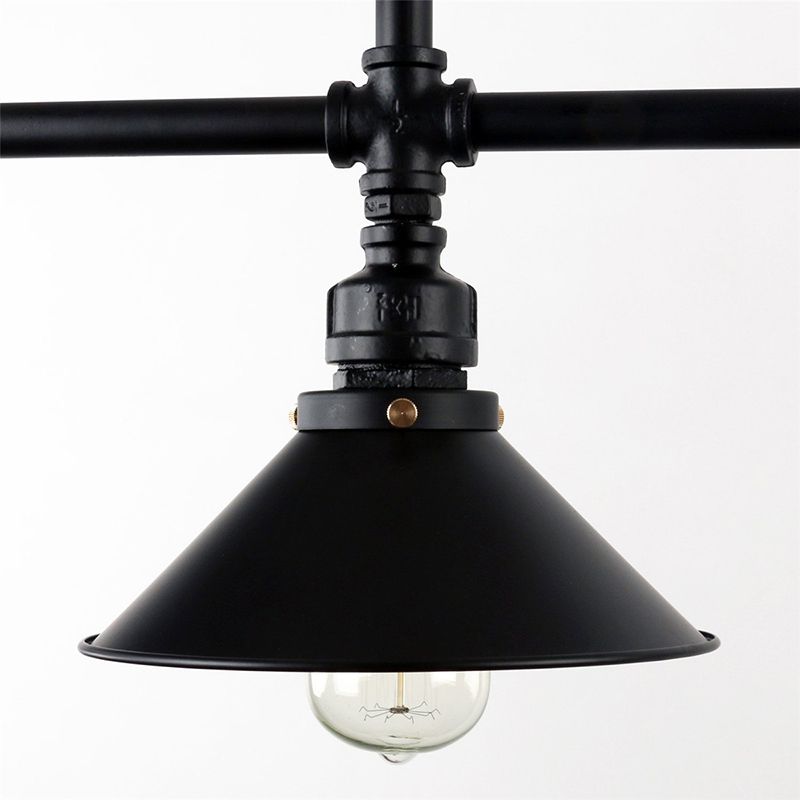 Black Conical Island Lighting Farmhouse Style 3 Bulbs Metallic Island Ceiling Light for Dining Room