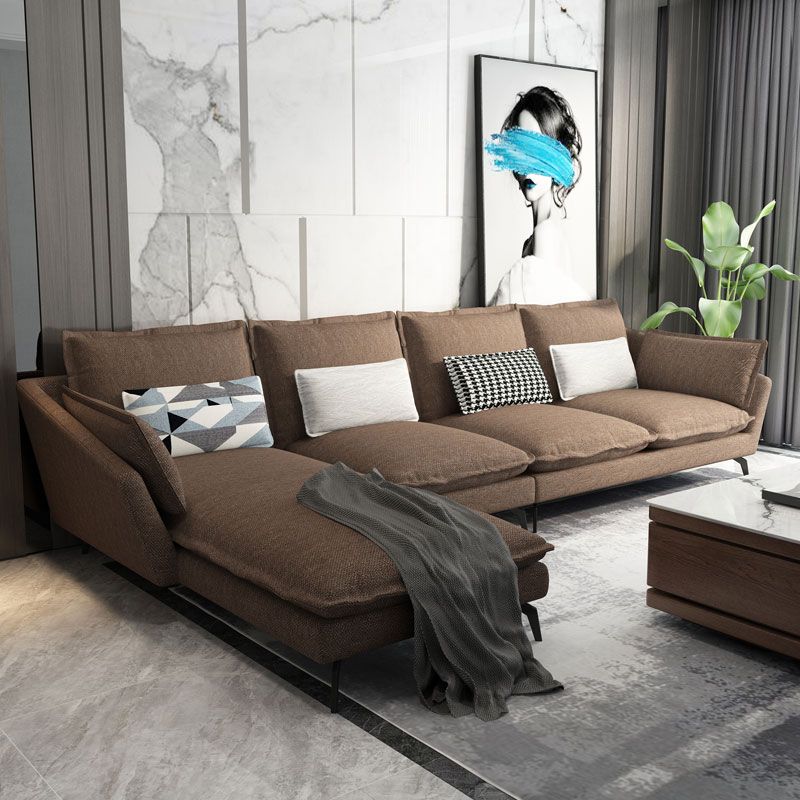 Linen Blend L-Shape Sectional with Pillows Back for Living Room