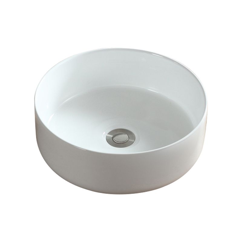Modern Bathroom Sink Pop-Up Drain Porcelain Round Vessel Sink