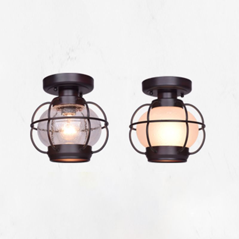 1-Light Porch Ceiling Lamp Vintage Flush Mount Light Fixture with Glass Shade