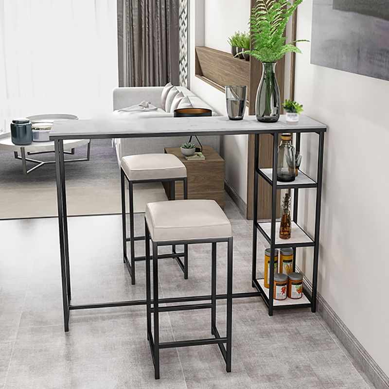 Glam Rectangle Indoor Bar Dining Table Iron Trestle Pedestal Bistro Table with Shelve