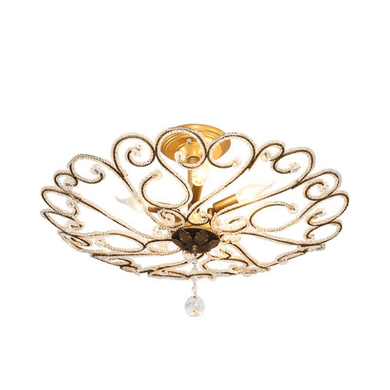 4/5-Light Bedroom Ceiling Flush Modernist Gold Semi Mount Lighting Fixture with Beaded Crystal Shade