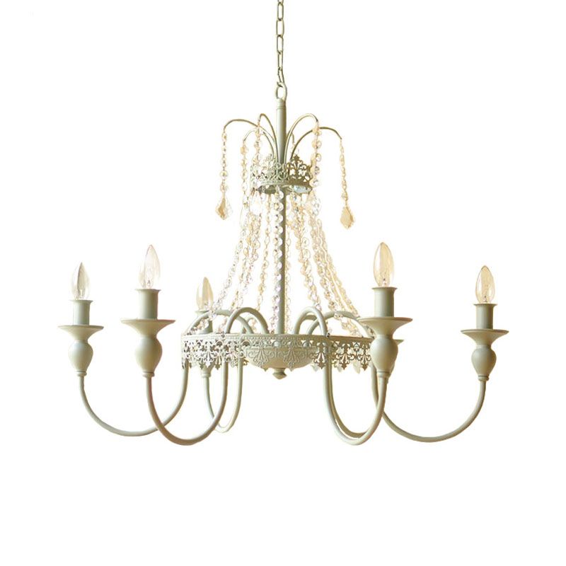 Candelera colgante de vela dorada/gris metal tradicionalista 6 luces de la sala de estar colgante de techo con acento de cristal