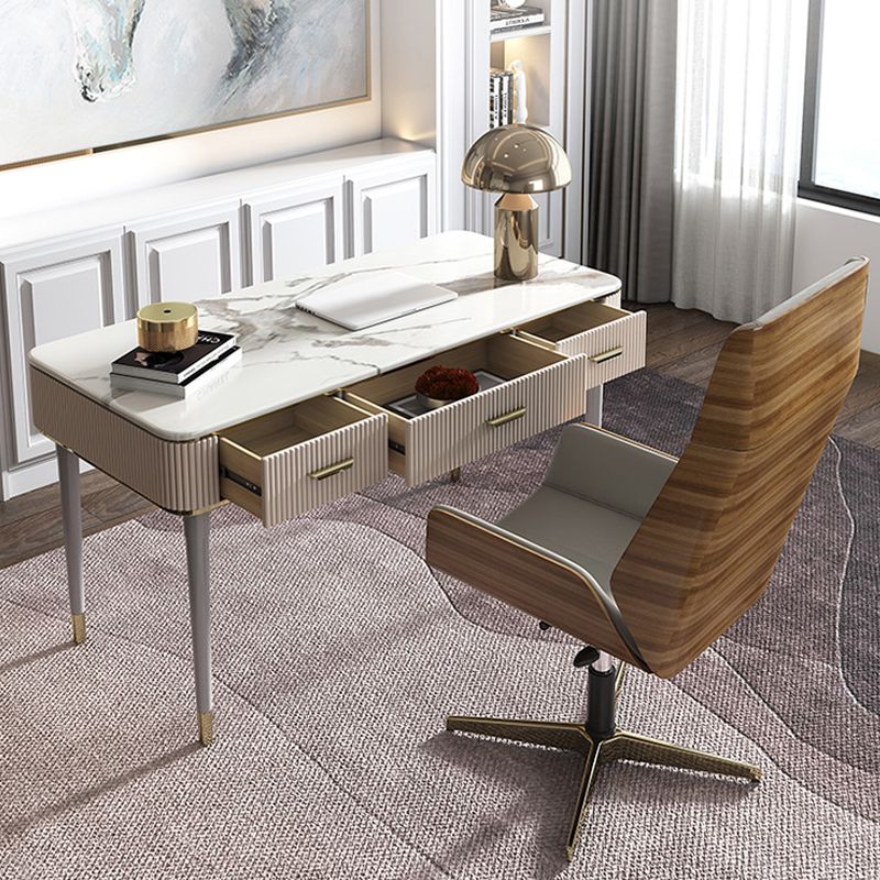 Rectangular Shaped Office Working Tables Stone Writing Desk in White